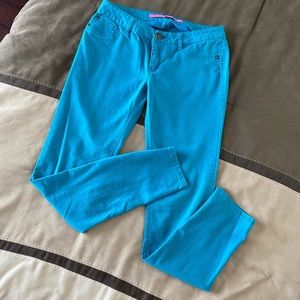 Teal colored jeans